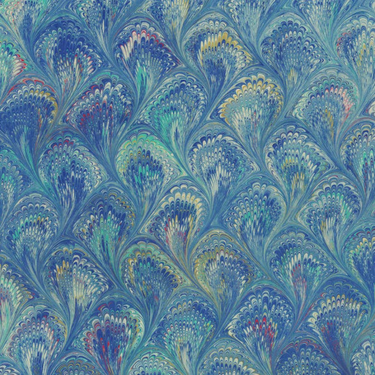 Hand Marbled Paper Peacock Pattern in Blues ~ Berretti Marbled Arts
